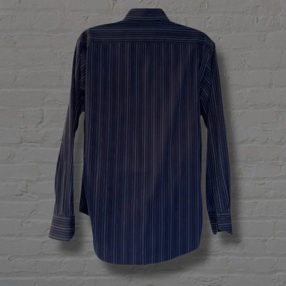 Thomas Dean Men’s Button-Down Shirt L • Navy Multi Stripe • Contrast Cuffs - Picture 11 of 13